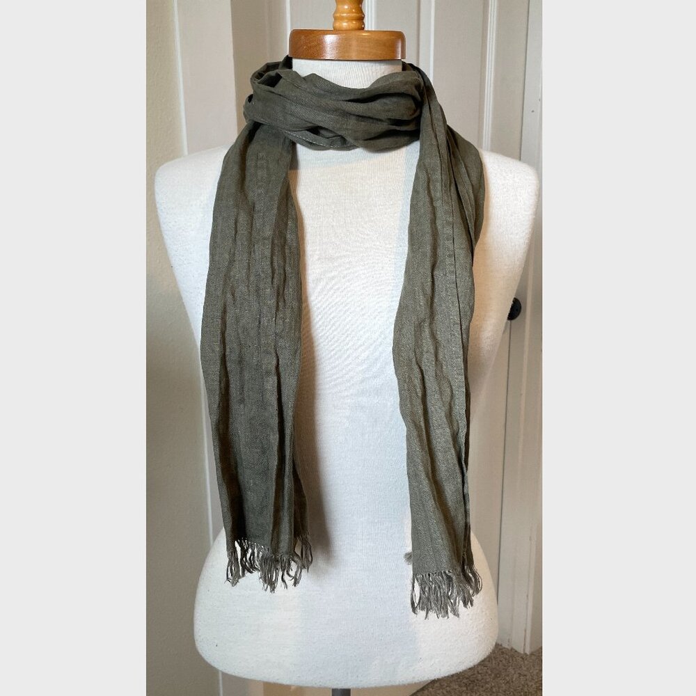 Fog Linen Work Olive 100% Linen Scarf
